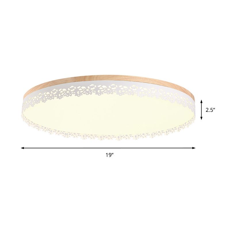 Nordic Ultra Dunne Drum Plafond Flush Mount Hout Wit 10.5"/15"/19" Dia LED Flush Mount Licht voor Slaapkamer in Warm/Wit/Neutraal