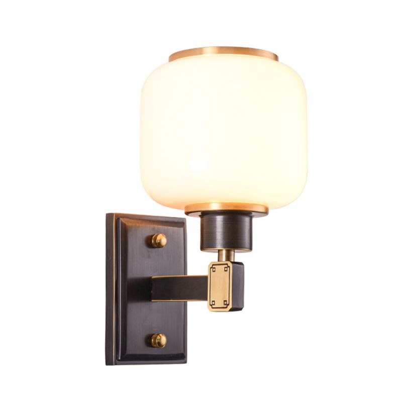 Modern Metal Wall Sconce Lantern Shape Wall Light with Glass Shade for Bedroom
