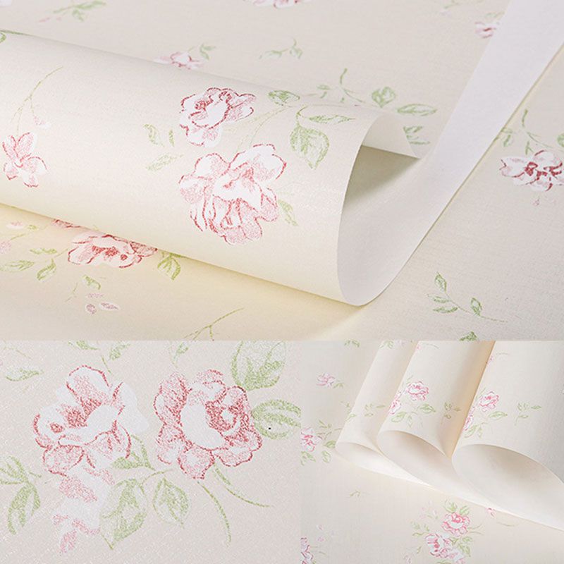 Rustic Non-Woven Fabric Wall Covering Natural Color Flower Wallpaper, 33'L x 20.5"W