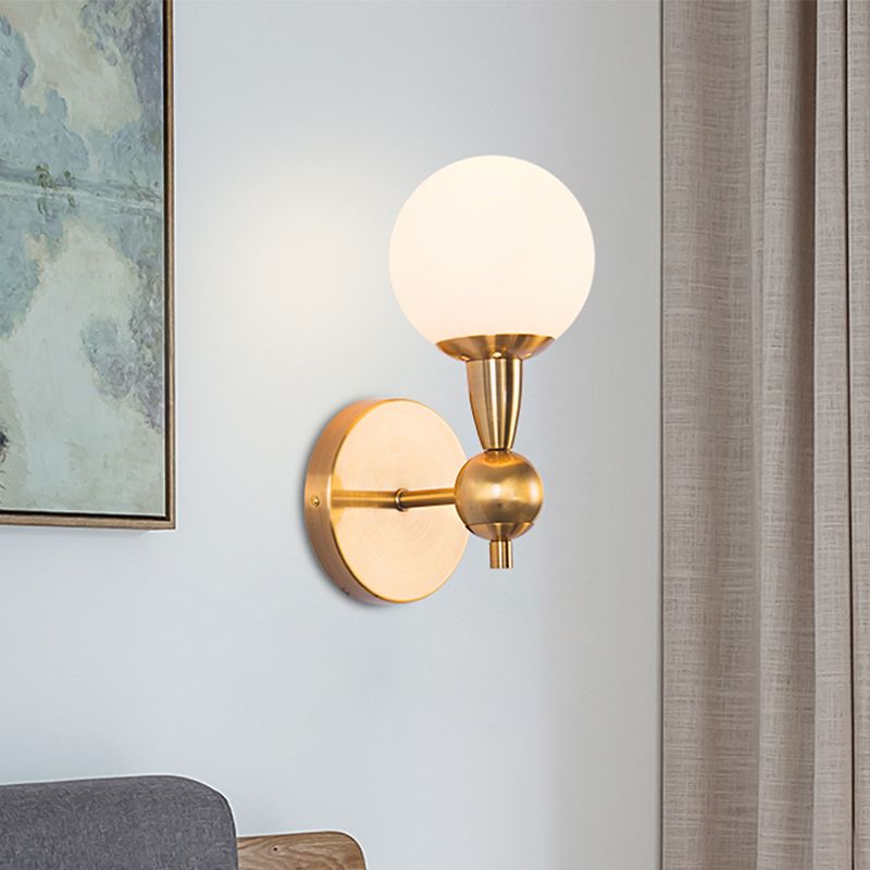 Spherical Sconce Light Minimal Hand Blown Glass 1/2-Bulb Bedroom Wall Sconce in Gold