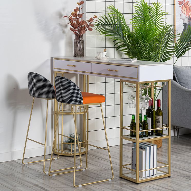 Rectangle Glam Cocktail Bar Table Double Pedestal Hall/Pub Table with Drawer