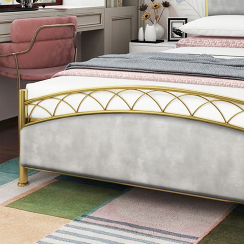 Modern Rectangular Bed Upholstered Headboard Bed with Metal Legs