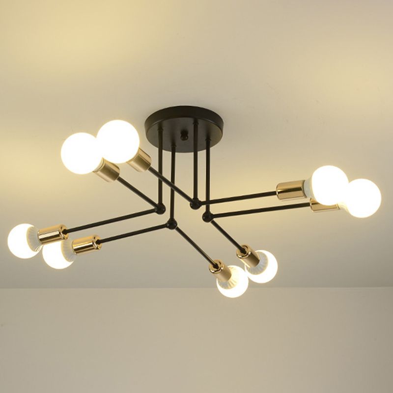 Multi-Lights Industrial Style Ceiling Light Open Bulb Iron Lamp Post Semi Flush-mount Lighting Fixture