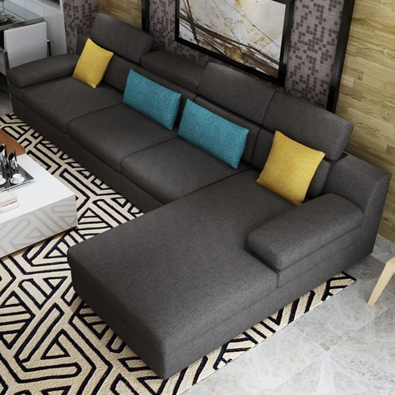 37.40" Tall Modern Linen Sectional Pillow Top Arm Sectional with Adjustable Headrest