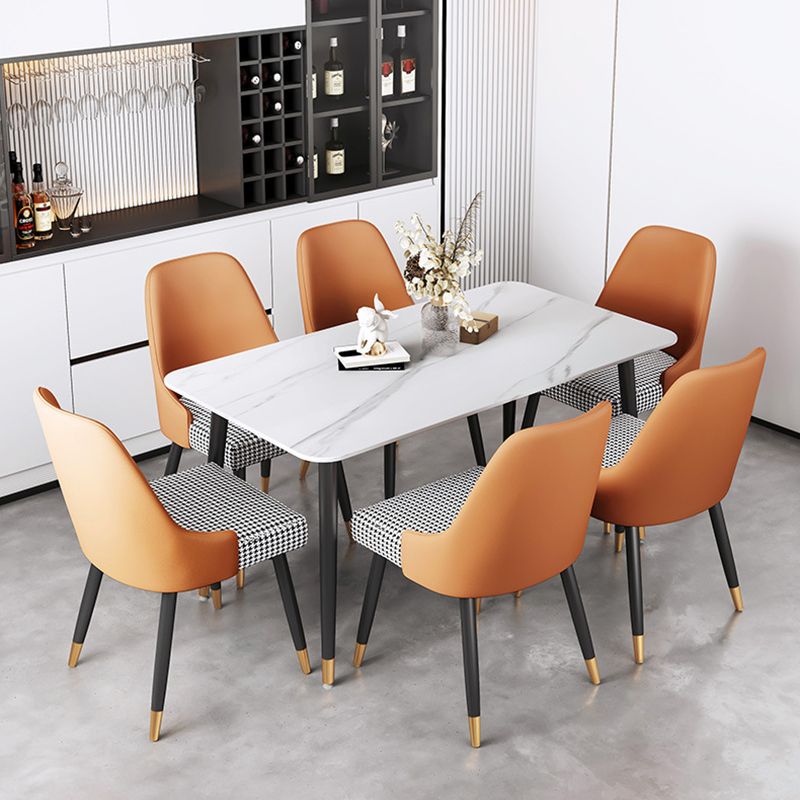 Luxury Sintered Stone Top Table Rectangle Home Desk with 4 Black Metal Legs