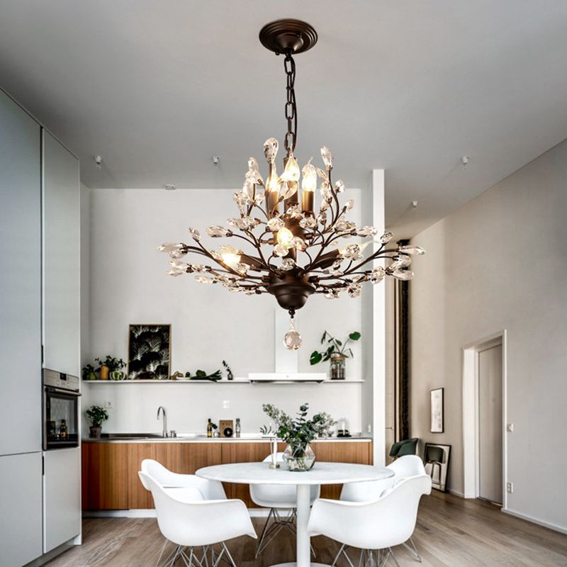 Rural Branching Pendant Chandelier Clear Crystal Hanging Ceiling Light for Living Room