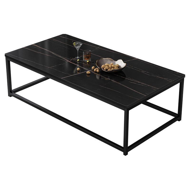 16.5"H Modern Rectangular Wooden Coffee Table Steel Frame Accent Table