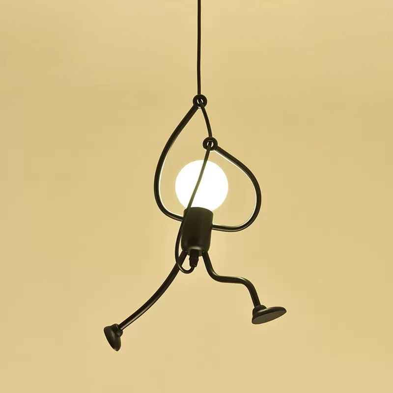 Small Man Metallic Hanging Light Artistry 1-Bulb Black Pendant Ceiling Light for Living Room