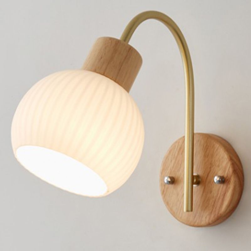 Nordic Wooden Wall Light Fixture Simple Glass Shade Wall Light Sconce for Bedroom