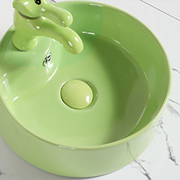 Contemporary Bathroom Sink Pop-Up Drain Porcelain Round Vessel Bathroom Sink