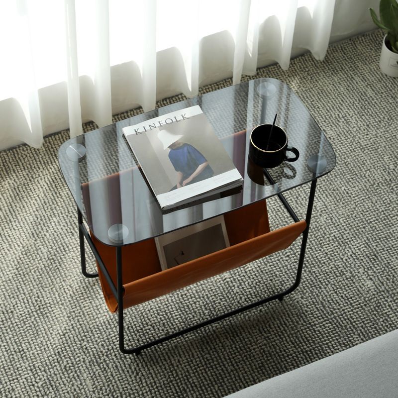 Rectangular Glass Top End Table Modern 23.22" Tall Storage Side Table
