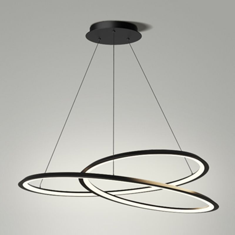 Metal Modern Chandelier Linear 1 Light LED Hanging Light in Black for Restaurant