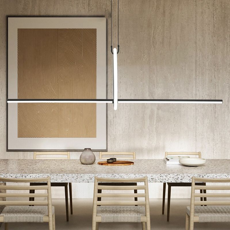 Modern Style Linear Shape Island Lights Metal 2 Light Pendant Lights in Black