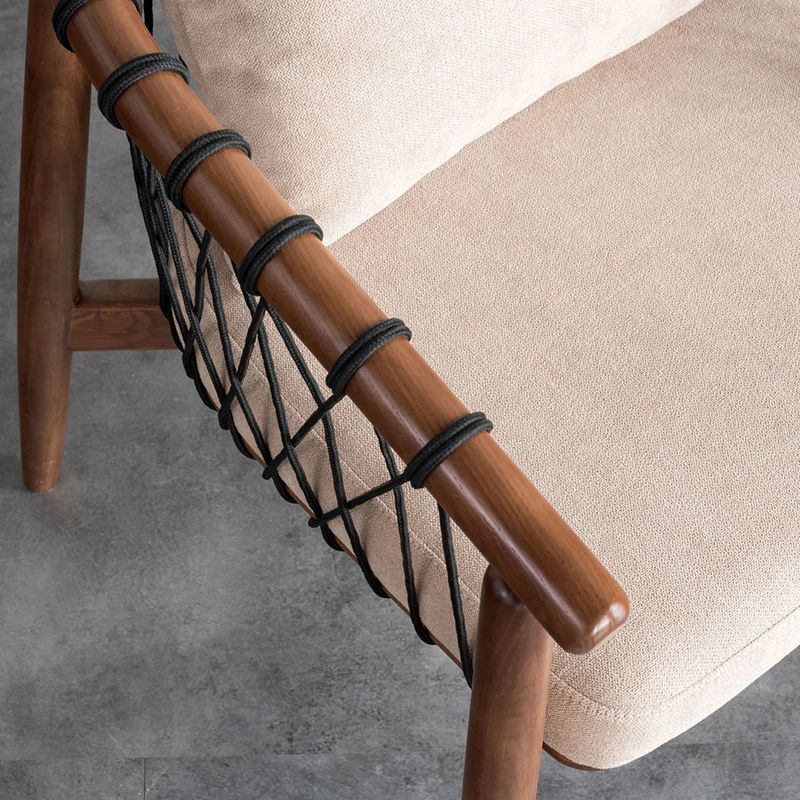 Barrel Accent Chair Solid Wood Arm Chair in Brone with Pillow Back