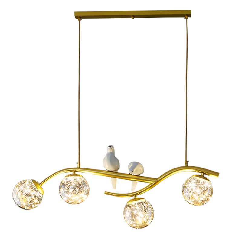 4 Light Sphere Island Light Fixture Contemporary Glass Island Chandelier in Gold