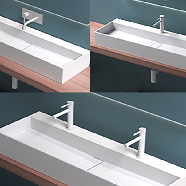 Contemporary Bathroom Sink Man Made Rock Rectangular Vessel Sink with Pop-Up Drain