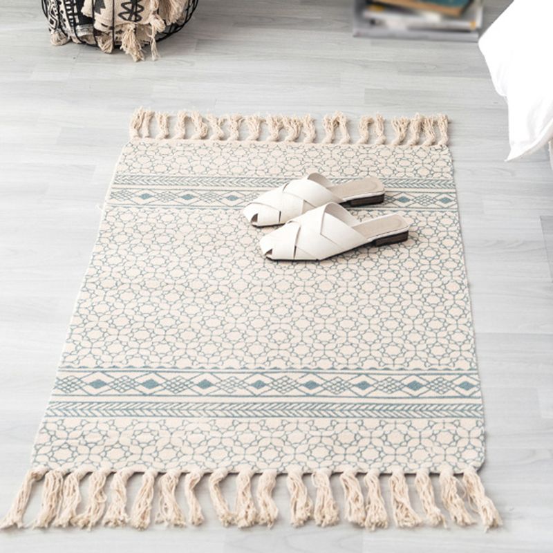 Bohemian Rug Cotton Fringe Carpet Non-Slip Backing Area Rug for Living Room