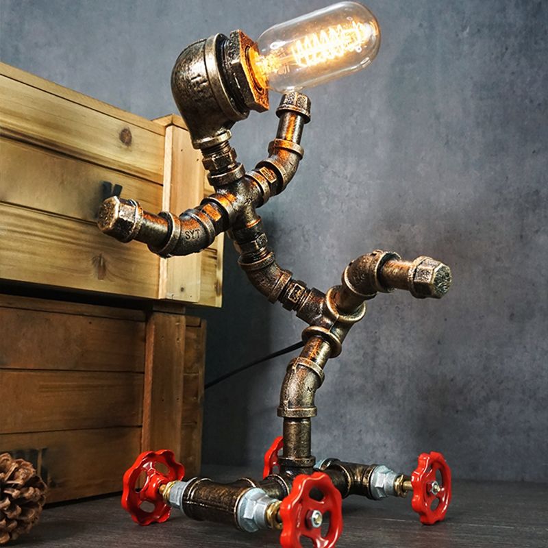 Lámpara de arte nocturno de tubería de hierro forjado Industrial 1 bombilla Luz de la habitación de la habitación de los niños en bronce