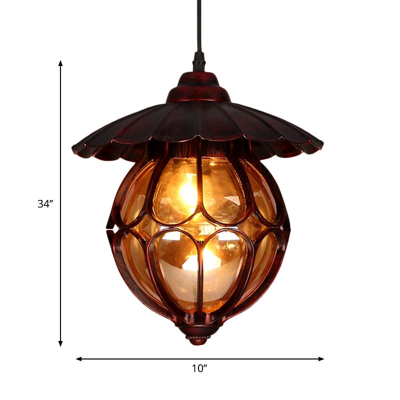 Industrial Global/Ring Hanging Light Cognac Glass Shade Kitchen Pendant Lighting in Copper with 23.5" Adjustable Chain