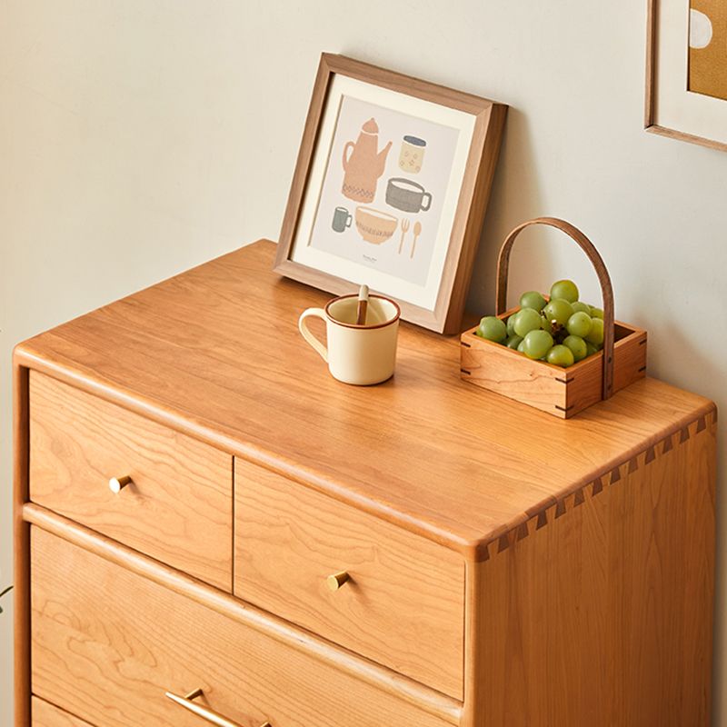 Contemporary Pine Wood Accent Chest 39" Tall Side Cabinet with 5 Drawers
