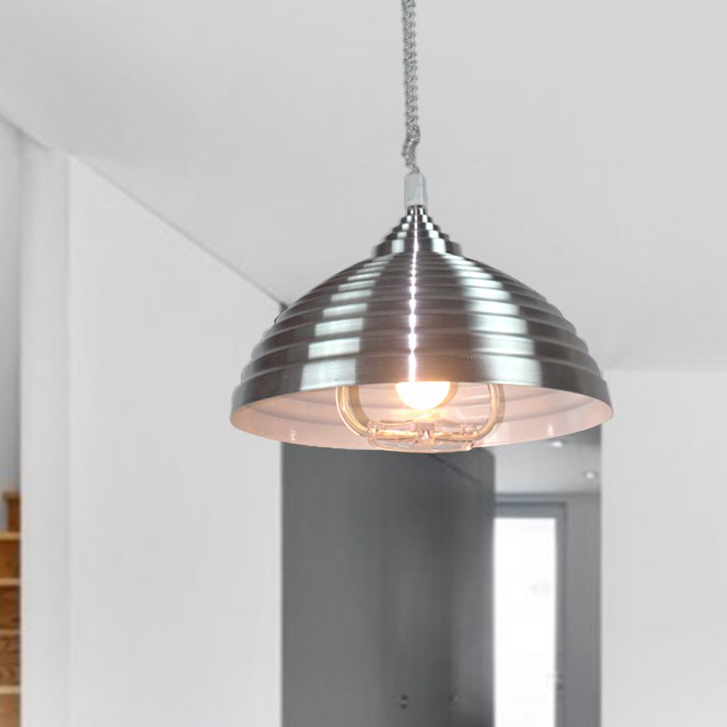 Rose rood/nikkel koepelhanglicht vintage metaal 1 lamp indoor hanger verlichting met geribbeld ontwerp