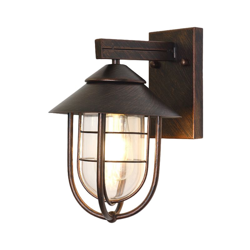 Urn Outdoor Wall Light Fixture Nautical Clear Glass 1-Head Black Wall Mount Lamp with Metallic Cage