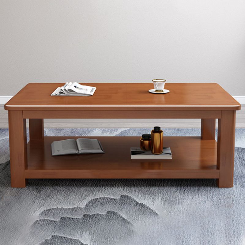 Rectangular 4 Legs Base Solid Wood Table with Storage Shelf Nordic Style Coffee Table