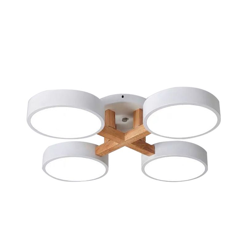 Macaron Tambor Sombra Lámpara Techo Acrílico 3/4/5 Cabezales Verde/Gris/Blanco Led Semi-Luz de techo para dormitorio