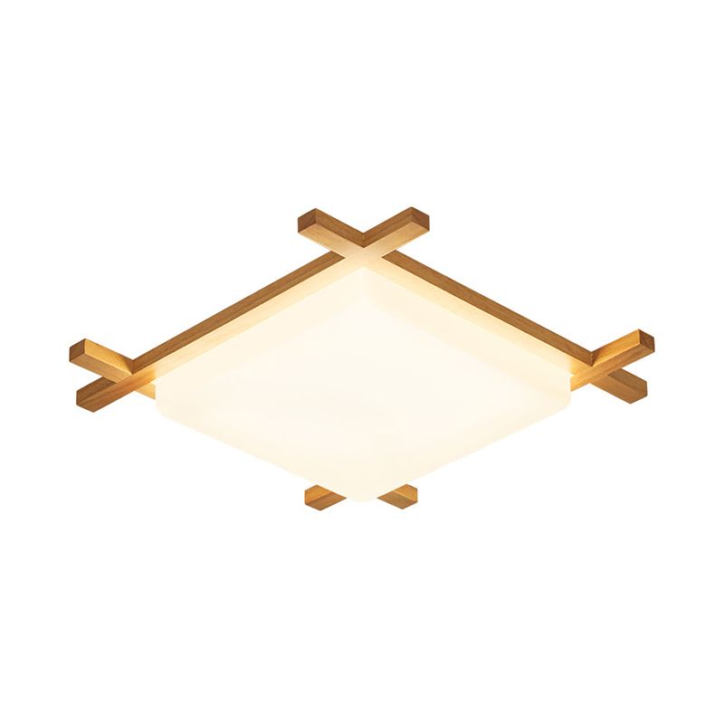 Square Ceiling Lamp Modernist Acrylic 16"/18"/23.5" Wide LED Parlor Flush Mount with Wood Frame in Beige, Warm/White Light