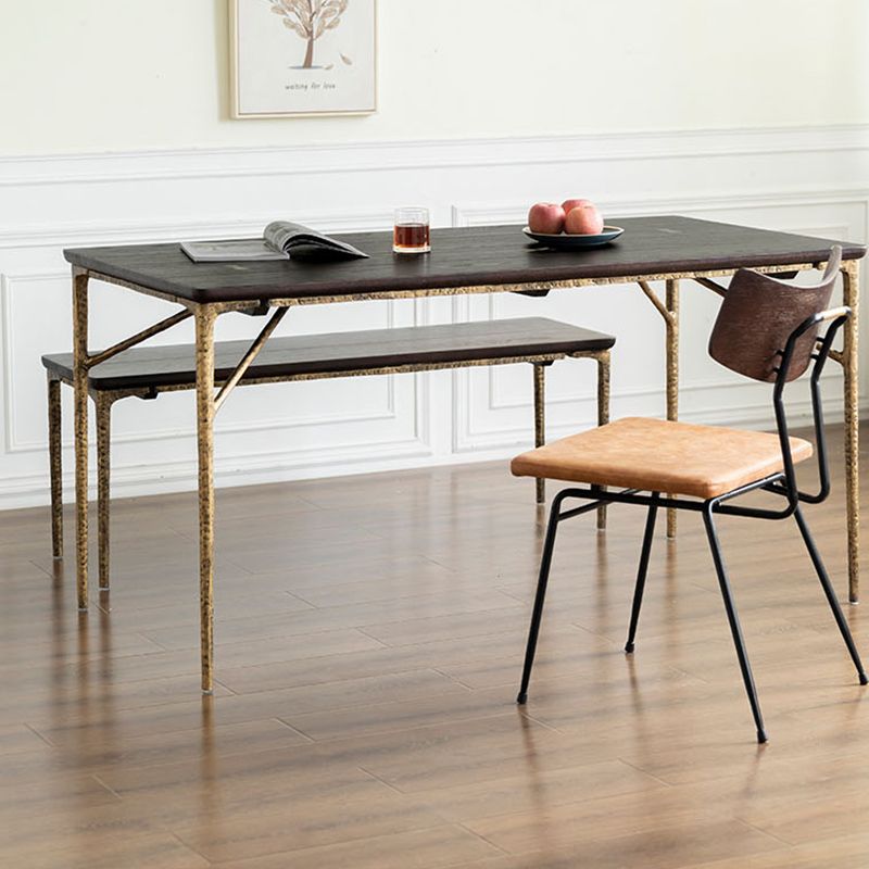 Luxury Oak Wood Table for Restaurant Rectangle Dining Table with Metal 4 Legs