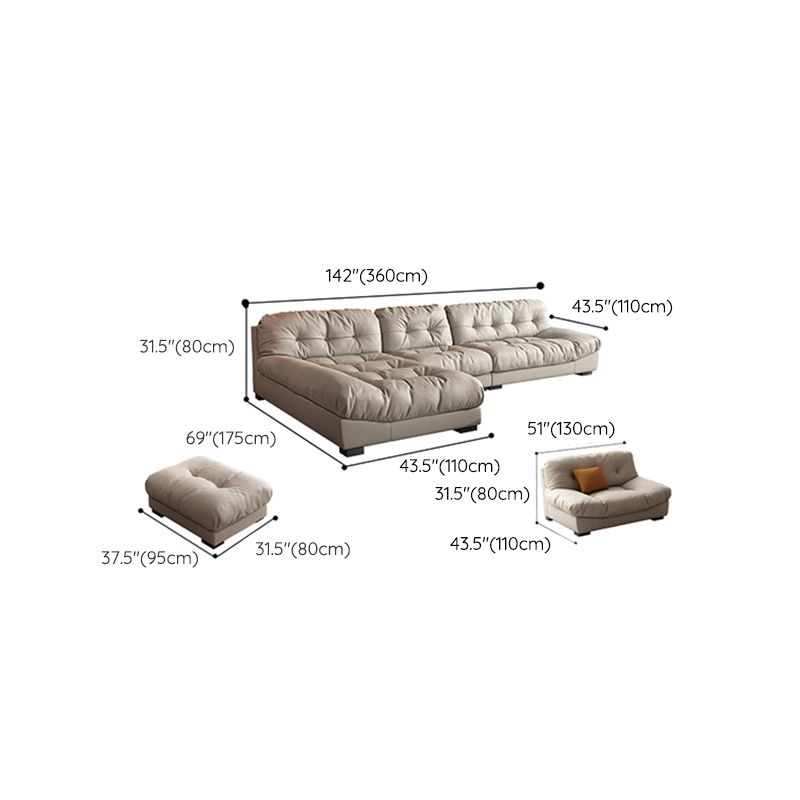 Contemporary Faux Leather Minimalist Sofa and Chaise Pillow Top Arm Cushions Sofa