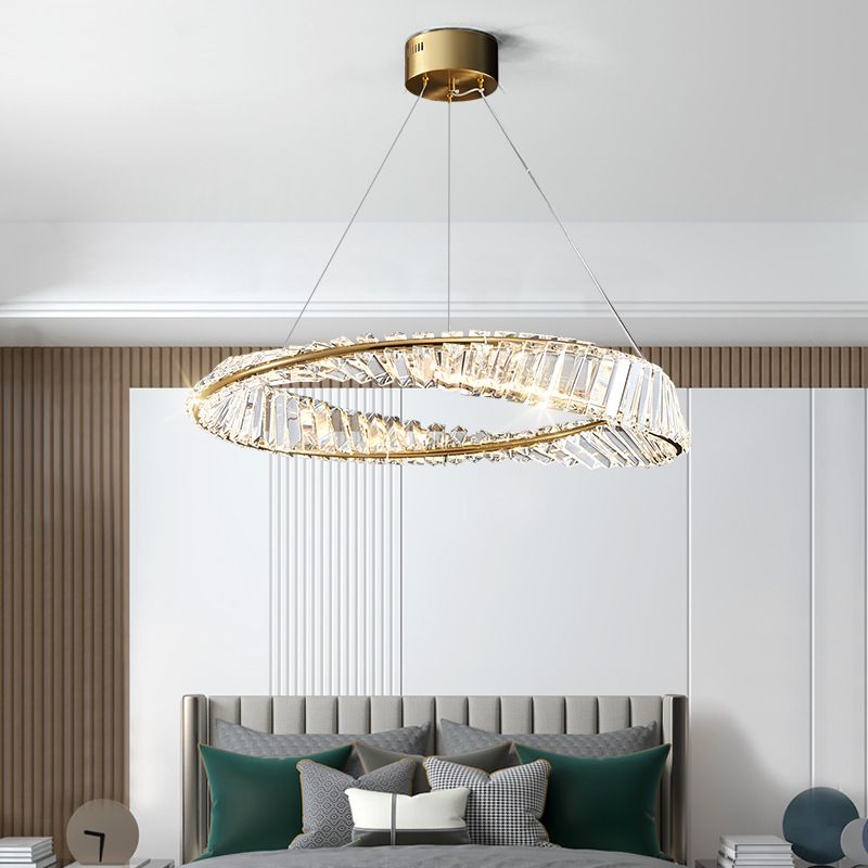 Circular Carousel LED Pendant Lamp Modern Minimalist Prismatic Crystal Living Room Hanging Ceiling Light