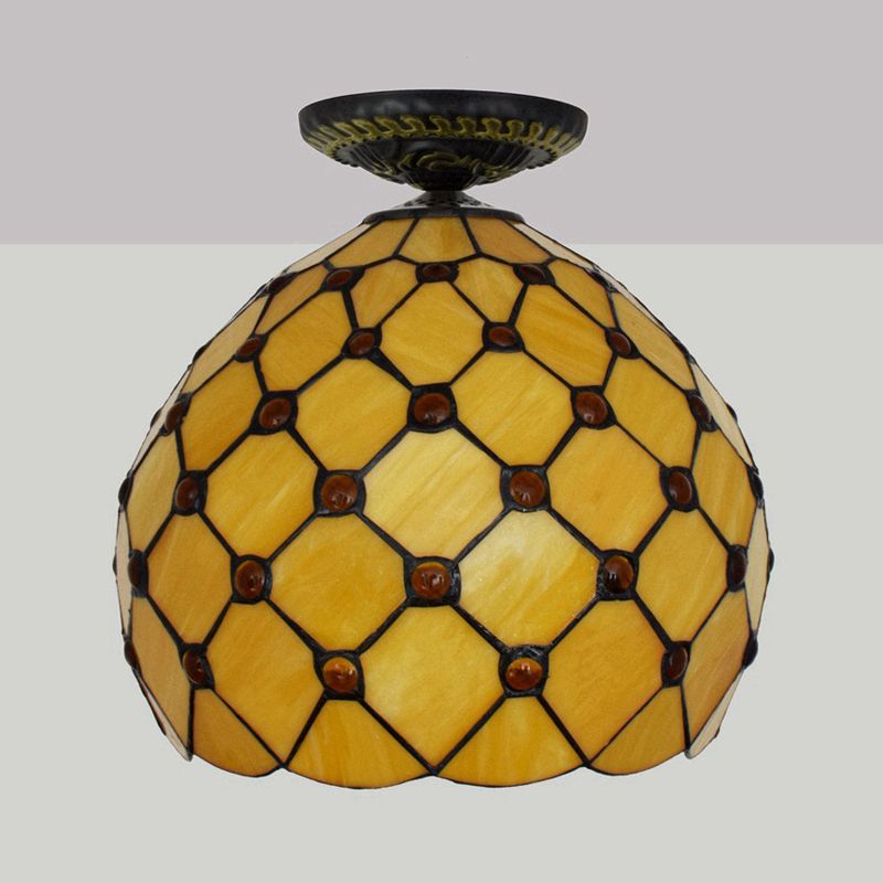 Juwelenbesetzte Deckeneinbauleuchte im Tiffany-Stil aus gebeiztem Kunstglas, 1 Kopf, Bronze-Einbauleuchte, 7,5"/8,5"/10" H