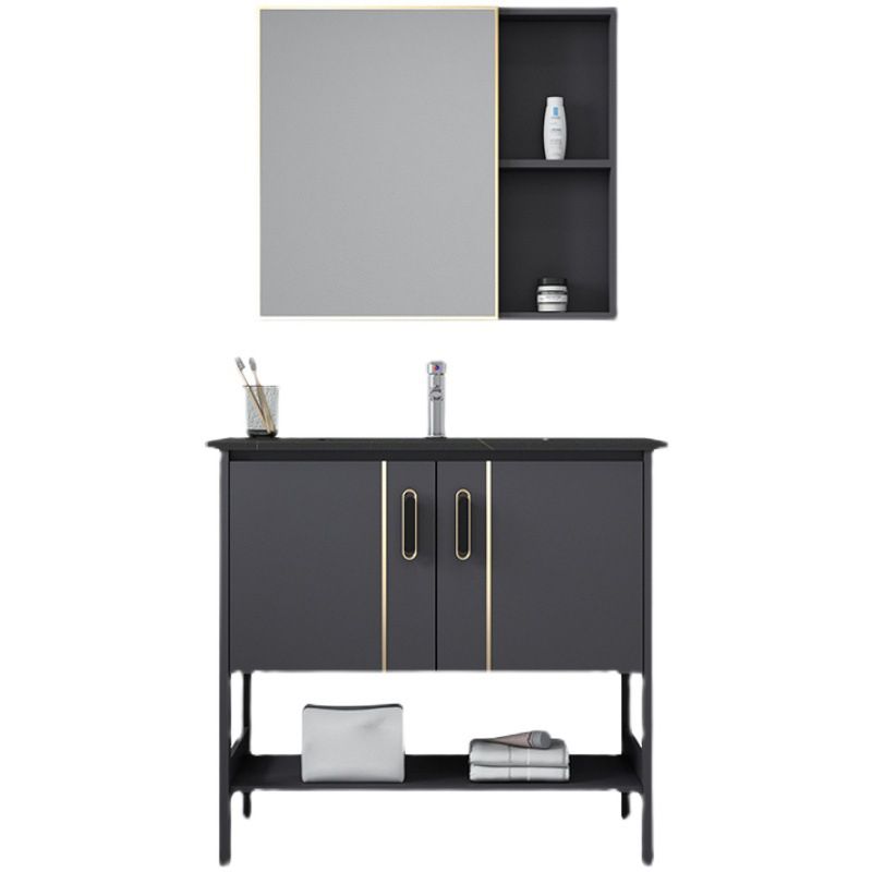 Single Sink Vanity Shelving Included Metal Frame 2 Doors Freestanding Modern Vanity