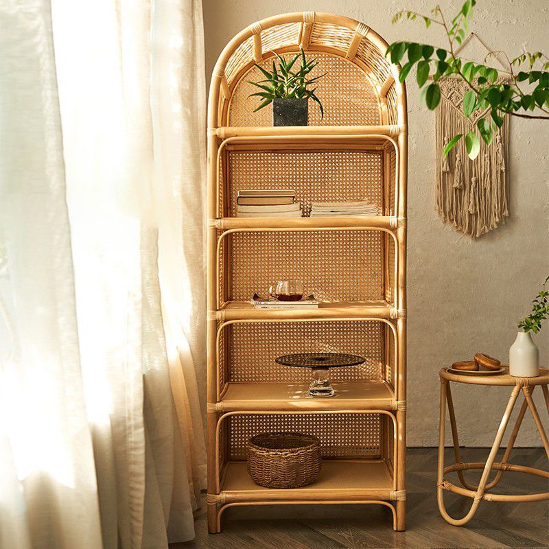 Modern Closed Back Natural Shelf Bookcase Bamboo Shelves Included Shelf for Bedroom