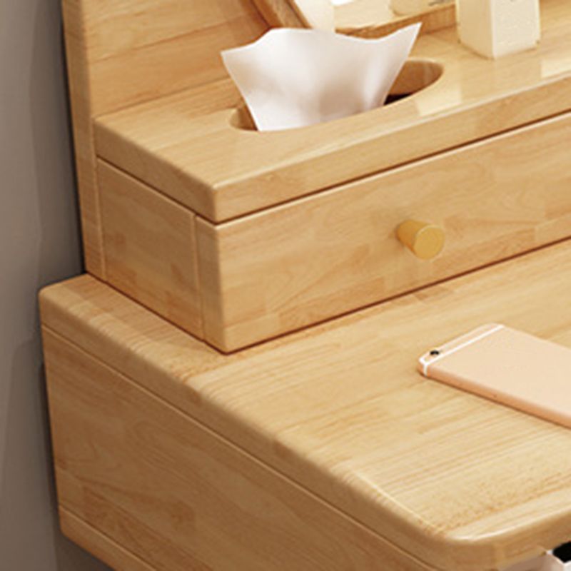 4 Drawer & Mirror Wood Vanity Desk Jewelry Makeup Dressing Table Set