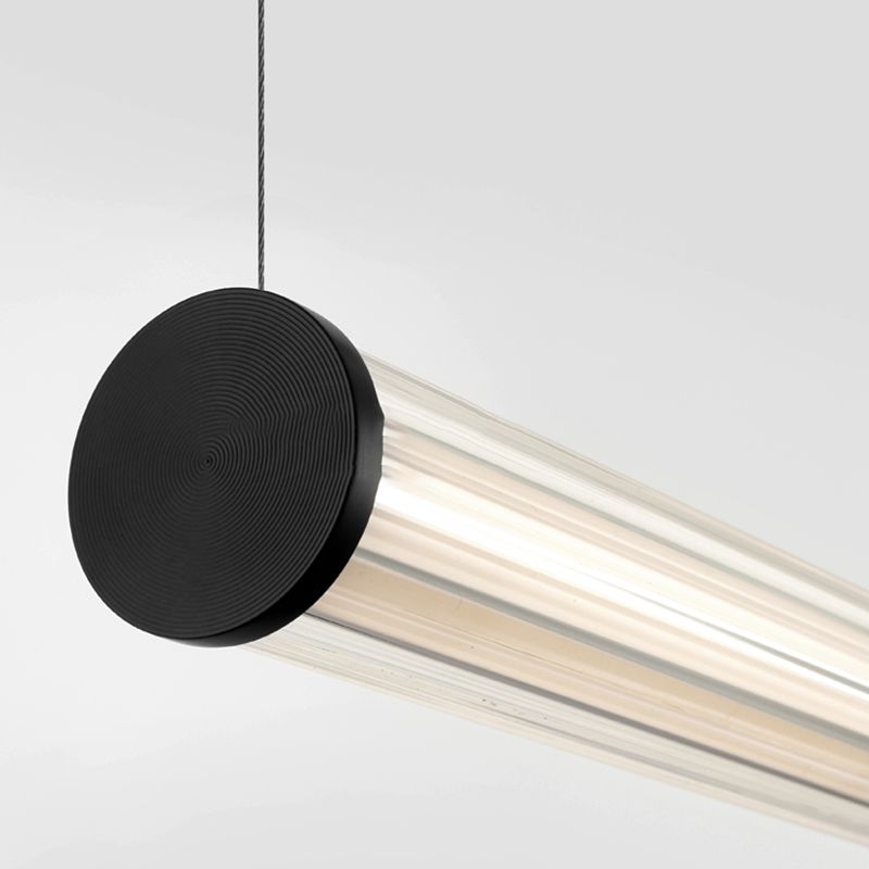 Contemporary Kitchen Island Fixture Glass Cylinder LED Pendant Ceiling in Clear
