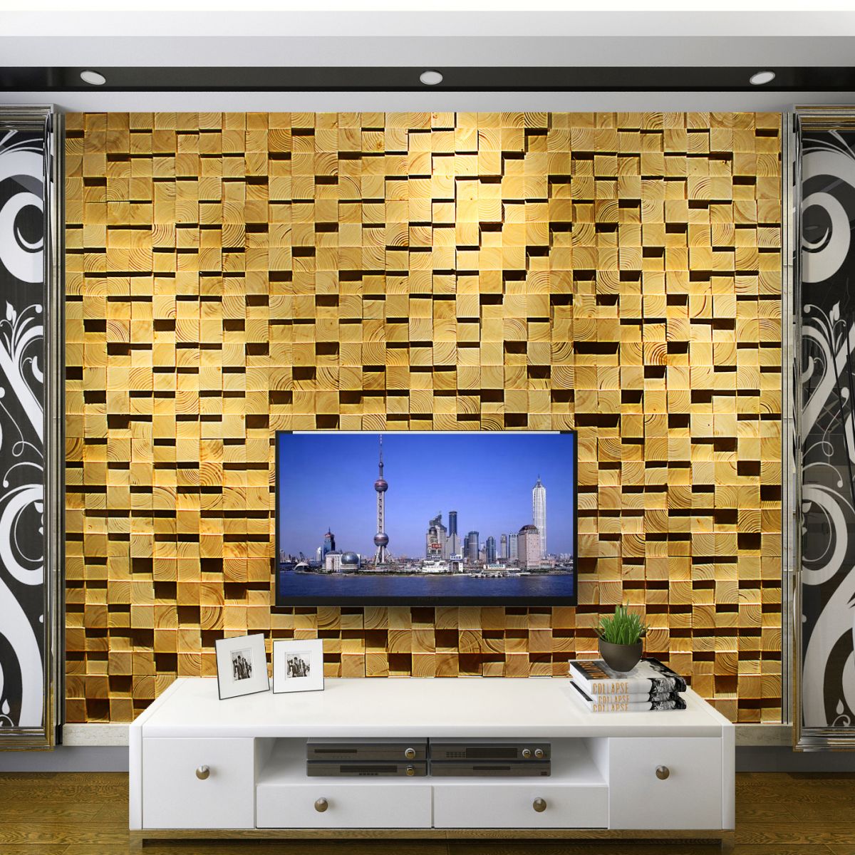 Wood Mosaic Paneling Shiplap Glue Down Indoor Contemporary Wall Paneling
