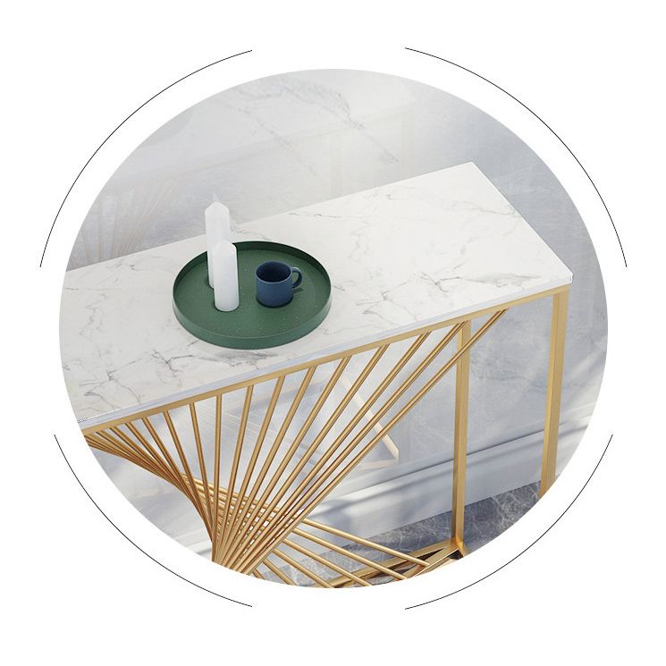 Glam Console Accent Table Antique Finish Rectangle Console Table in Marble