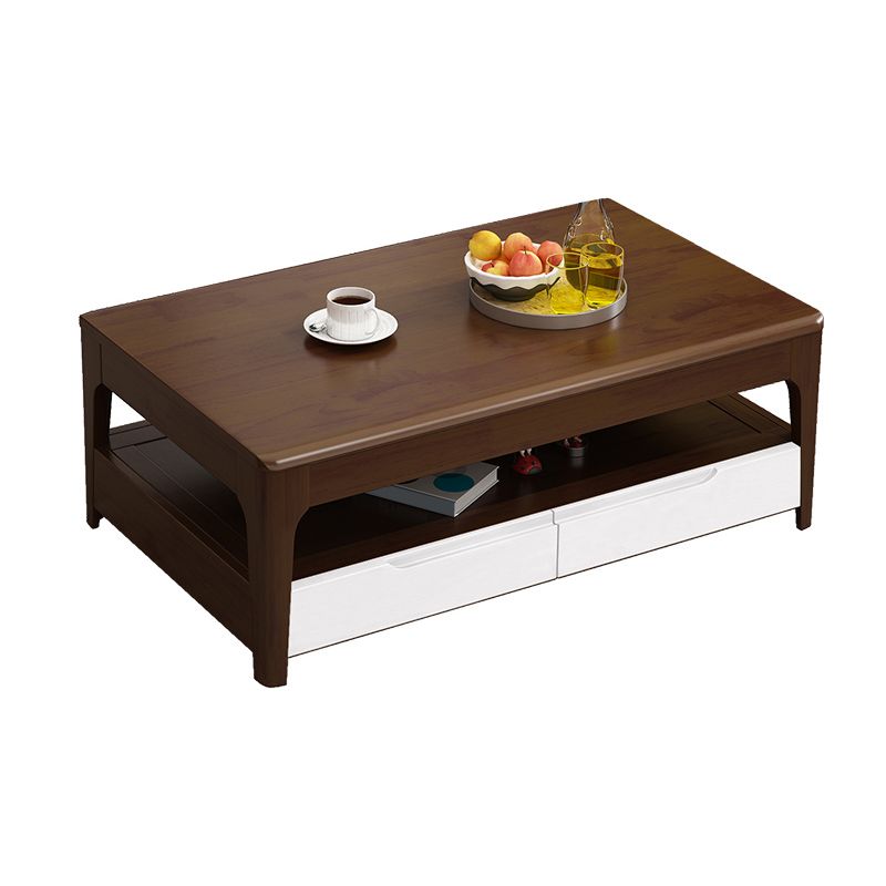Scandinavian Rectangle Wood Coffee Table 17.7"H 4 Legs Cocktail Table with 4 Drawers