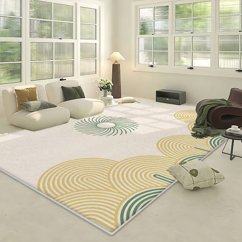 Modern Irregular Line Rug Beige Polyester Rug Washable Rug for Drawing Room