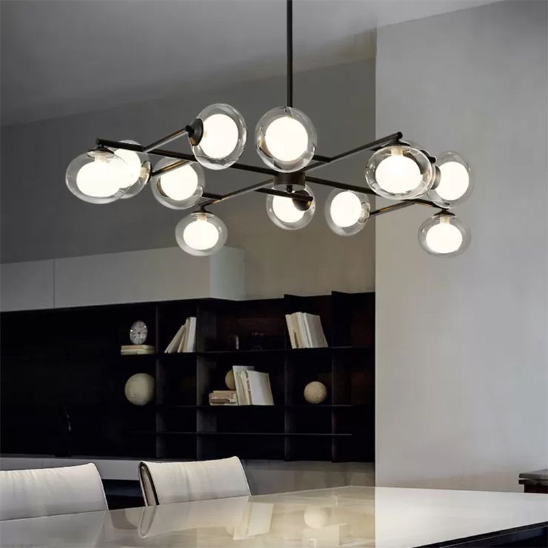Modern Simple Oval Shade Island Light 8/12 Lights Glass Suspension Light in Black/White