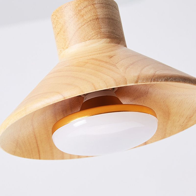 Cone Shape Wood Flush Light Modern Style 1 Light Flush Mount Ceiling Lights in Brown