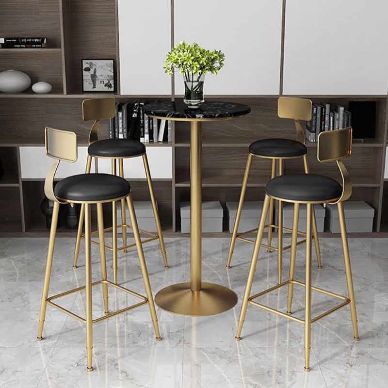 Glam Style Gold Metal Bar Table 21.6"W Top Marble Indoor Bistro Table