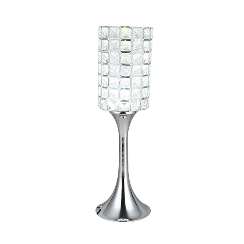 Hand-Cut Crystal Cylinder Table Lamp Minimalist Study Room LED Desk Light in Chrome
