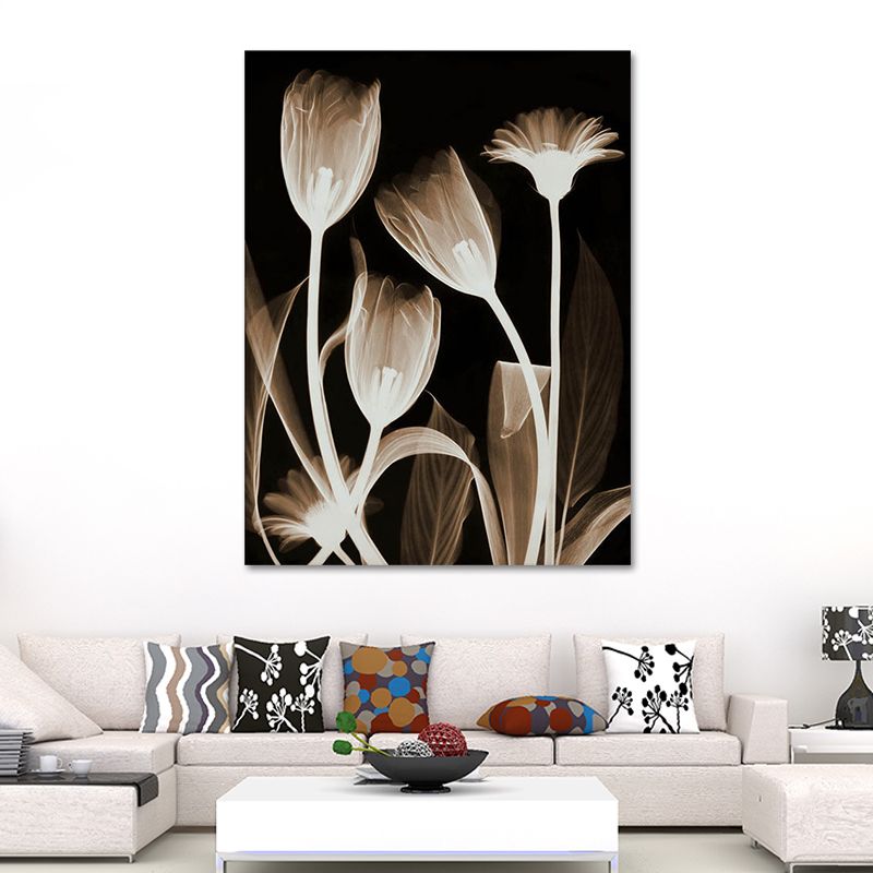 Farmhouse Flowers Wall Decor Black Living Room Canvas Wall Art, Textured Surface