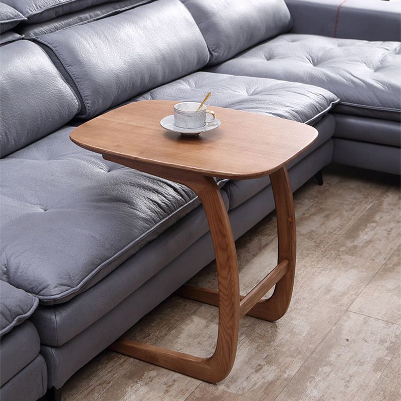 Modern Style Wood End Table Rectangular C-shape Sofa Side Accent Table