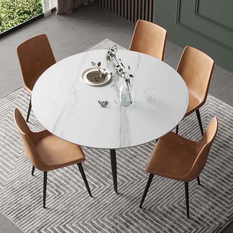 Modern Round Dining Table Sintered Stone Dining Table with 4 Black Legs for Home Kitchen Dinner