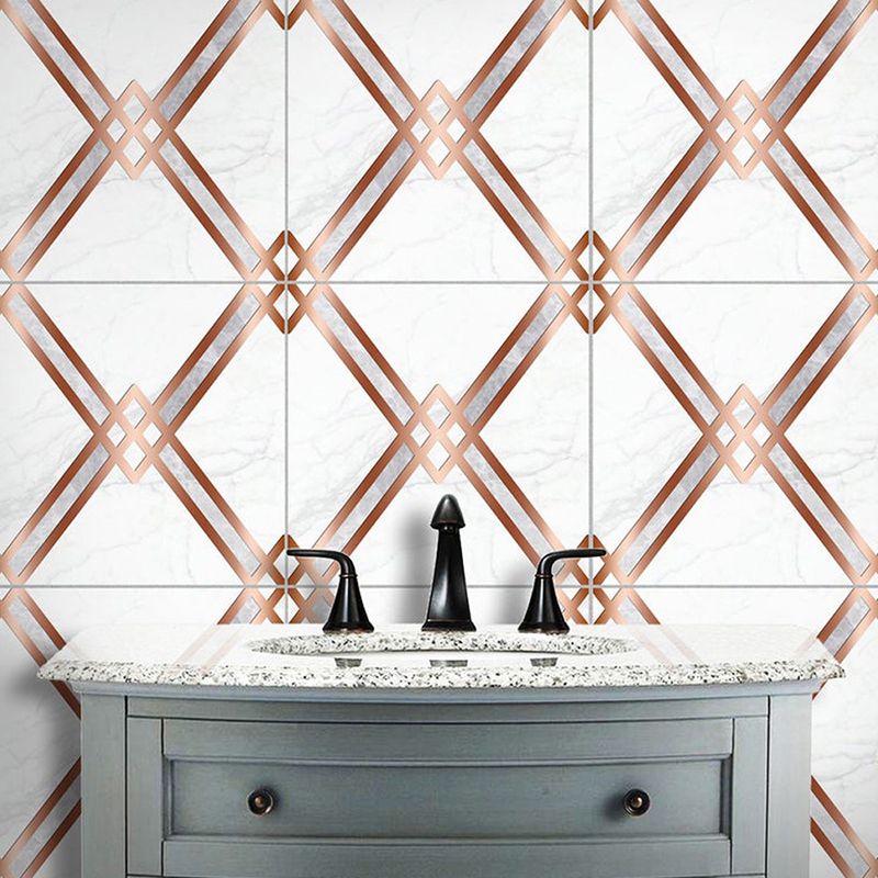 PVC Self-Stick Wallpaper Panel Modern Trellis Patterned Wall Covering in Coffee-White