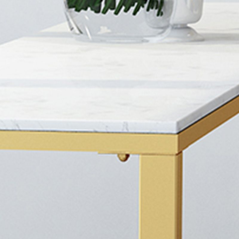 Stone Bar Dining Table Glam Style Rectangle Bar Table with Trestle Pedestal for Kitchen
